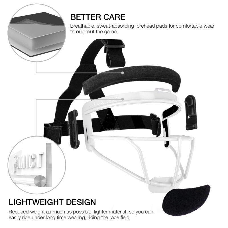 Dinictis Softball Face Mask, Lightweight, Comfortable, with Wide Field Vision, Durable and Safe Face Guards, Premium Protective Softball Fielder's Mask-White-Youth(M) - Image 3